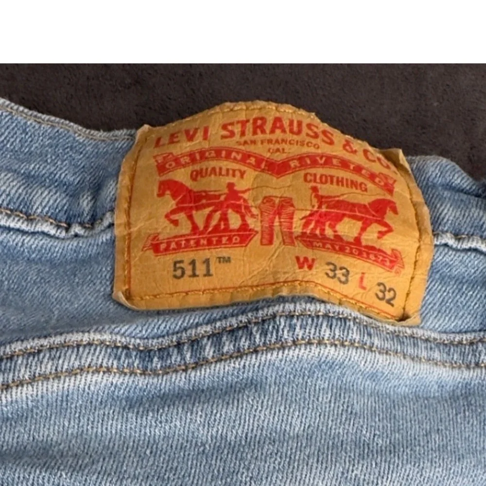 Levi's 511 Slim Fit Jeans Mens 33x32 Light Wash Blue Denim Stretch WaterLess